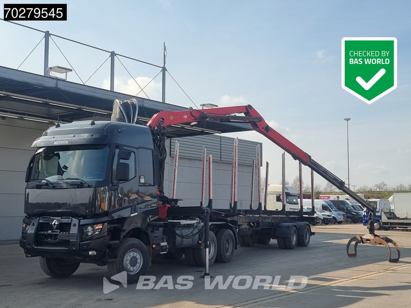 Renault K 520 6X6 6x6 Big-Axle Steelsuspension Holz Kran Palfinger Q180Z96 Optibrake+ Drumbrakes - Vilkikas: foto 1 Renault K 520 6X6 6x6 Big-Axle Steelsuspension Holz Kran Palfinger Q180Z96 Optibrake+ Drumbrakes - Vilkikas: foto 1