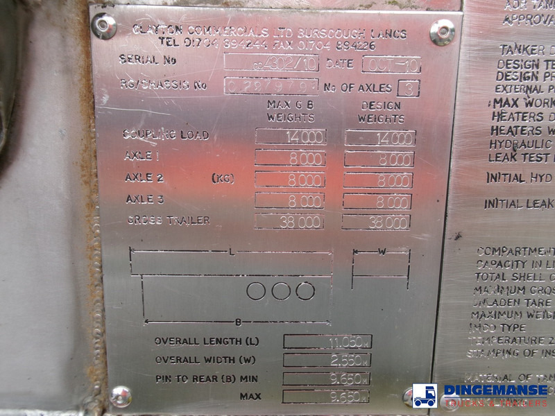Puspriekabė cisterna Clayton Chemical tank inox 18 m3 / 1 comp: foto 18