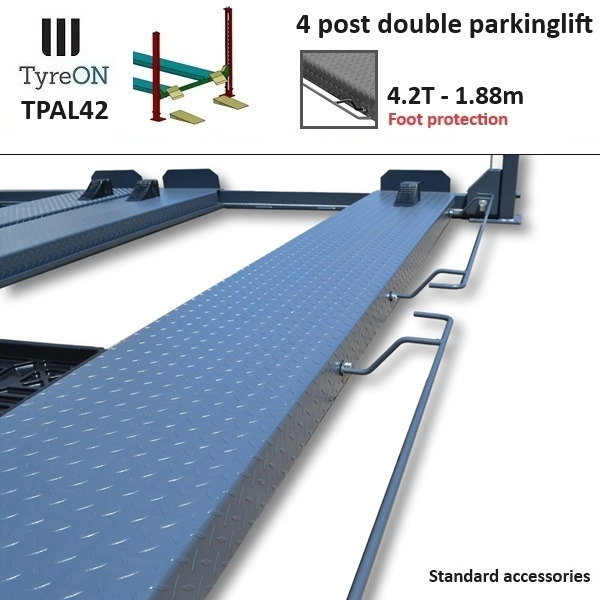 TPAL42 mobile double 4 post parking lift for car - 4.2T - Height 188 cm - Long 415 cm runways with automatic roll-off protection - 230V - To park 4 vehicles - Garažo įranga: foto 5 TPAL42 mobile double 4 post parking lift for car - 4.2T - Height 188 cm - Long 415 cm runways with automatic roll-off protection - 230V - To park 4 vehicles - Garažo įranga: foto 5