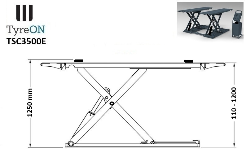 TSC3500E mobile midrise car scissor lift with electrical release - Capacity 3,5T - Lifting height 125 cm  - 230V - Graphite gray - Garažo įranga: foto 5 TSC3500E mobile midrise car scissor lift with electrical release - Capacity 3,5T - Lifting height 125 cm  - 230V - Graphite gray - Garažo įranga: foto 5
