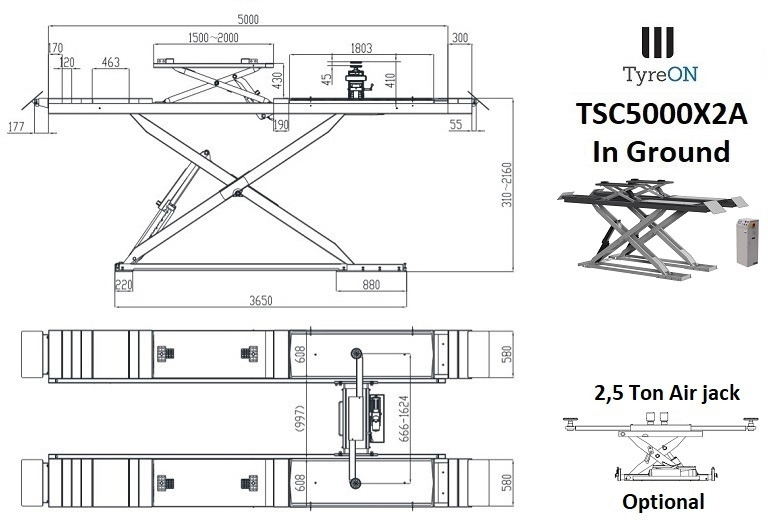 TSC5000X2A Alignment scissor lift - In floor - Free wheel lifting system - 5.3 m lightened runways - 5T - Garažo įranga: foto 2 TSC5000X2A Alignment scissor lift - In floor - Free wheel lifting system - 5.3 m lightened runways - 5T - Garažo įranga: foto 2