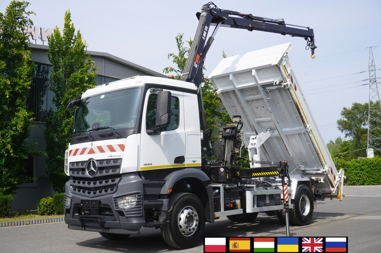 MERCEDES-BENZ Arocs 1833 / 87,000 km!!! / Hds HIAB X-DUO 128 B-2 / three-sided tipper - Platforminis/ Bortinis sunkvežimis, Sunkvežimis su kranu: foto 1 MERCEDES-BENZ Arocs 1833 / 87,000 km!!! / Hds HIAB X-DUO 128 B-2 / three-sided tipper - Platforminis/ Bortinis sunkvežimis, Sunkvežimis su kranu: foto 1
