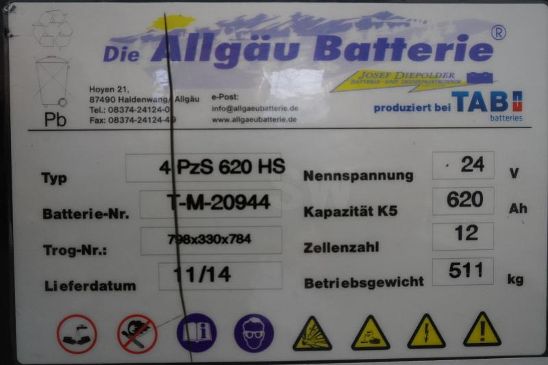 ALLGÄU BATTERIE 24 Volt 4 PzS 620 Ah - Akumuliatorius - Krovimo technika: foto 5 ALLGÄU BATTERIE 24 Volt 4 PzS 620 Ah - Akumuliatorius - Krovimo technika: foto 5