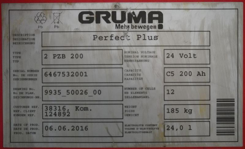 GRUMA 24 Volt 2 PzB 200 Ah - Akumuliatorius - Krovimo technika: foto 2 GRUMA 24 Volt 2 PzB 200 Ah - Akumuliatorius - Krovimo technika: foto 2