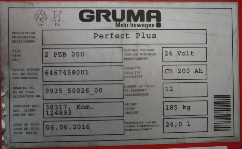 GRUMA 24 Volt 2 PzB 200 Ah - Akumuliatorius - Krovimo technika: foto 5 GRUMA 24 Volt 2 PzB 200 Ah - Akumuliatorius - Krovimo technika: foto 5