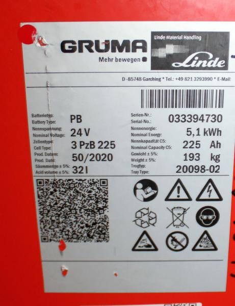 GRUMA 24 Volt 3 PzB 225 Ah - Akumuliatorius - Krovimo technika: foto 5 GRUMA 24 Volt 3 PzB 225 Ah - Akumuliatorius - Krovimo technika: foto 5