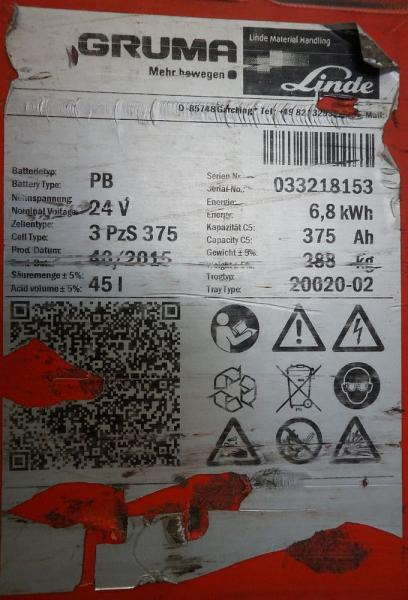 GRUMA 24 Volt 3 PzS 375 Ah - Akumuliatorius - Krovimo technika: foto 4 GRUMA 24 Volt 3 PzS 375 Ah - Akumuliatorius - Krovimo technika: foto 4