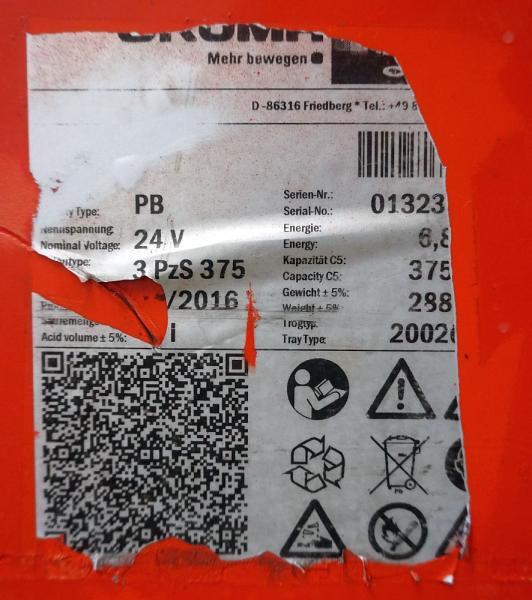 GRUMA 24 Volt 3 PzS 375 Ah - Akumuliatorius - Krovimo technika: foto 5 GRUMA 24 Volt 3 PzS 375 Ah - Akumuliatorius - Krovimo technika: foto 5