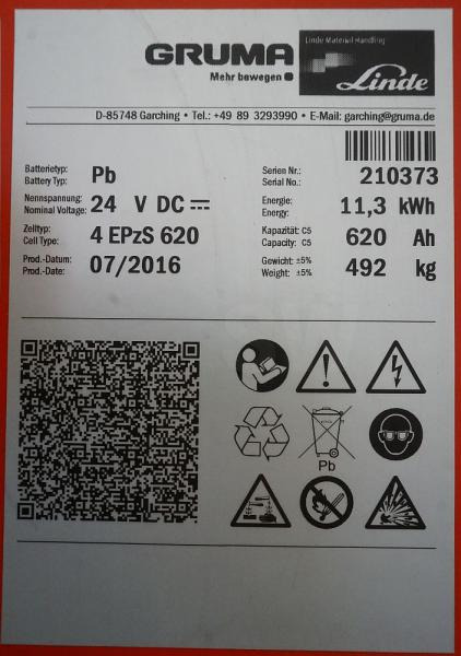 GRUMA 24 Volt 4 PzS 620 Ah - Akumuliatorius - Krovimo technika: foto 5 GRUMA 24 Volt 4 PzS 620 Ah - Akumuliatorius - Krovimo technika: foto 5