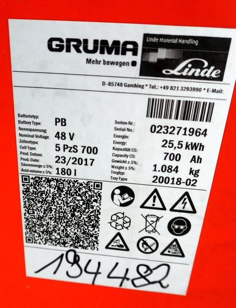 GRUMA 48 Volt 5 PzS 700 Ah - Akumuliatorius - Krovimo technika: foto 5 GRUMA 48 Volt 5 PzS 700 Ah - Akumuliatorius - Krovimo technika: foto 5