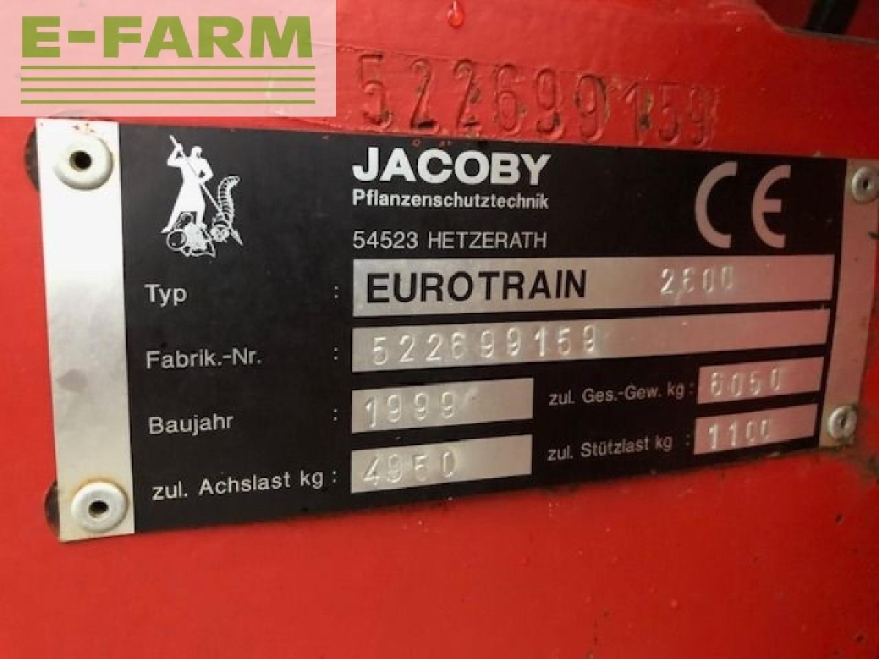 Jacoby eurotrain 2600 - Prikabinamas purkštuvas: foto 2 Jacoby eurotrain 2600 - Prikabinamas purkštuvas: foto 2