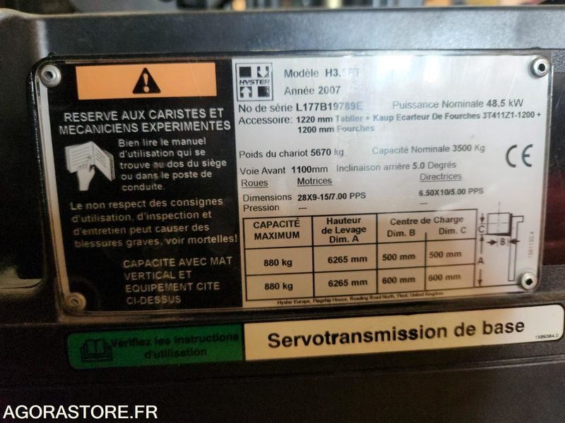 CHARIOT ELEVATEUR DIESEL 3T5 HYSTER H3.5FT - 2007 - 1033 heures - Dyzelinis krautuvas: foto 2 CHARIOT ELEVATEUR DIESEL 3T5 HYSTER H3.5FT - 2007 - 1033 heures - Dyzelinis krautuvas: foto 2