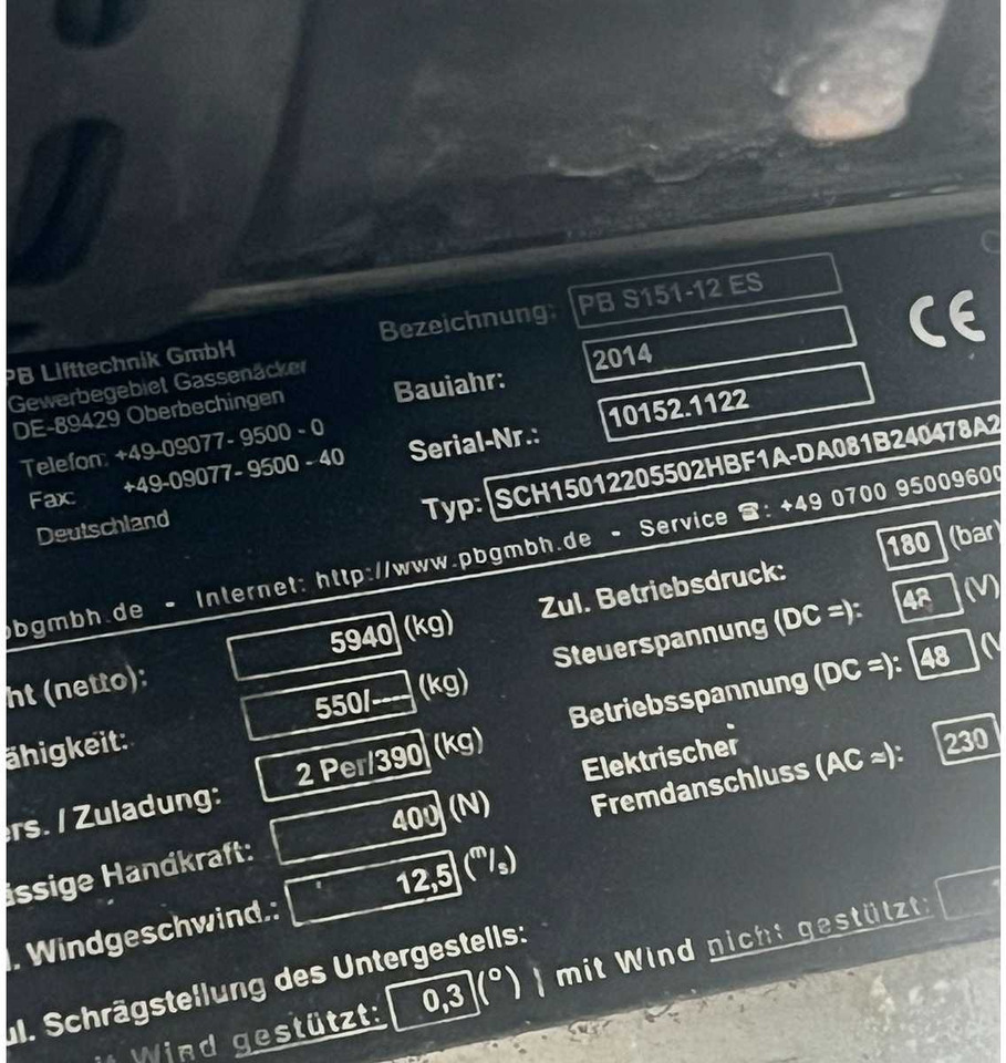 PB - 2014 - S151-12ES - AERIAL PLATFORM - SCISSOR LIFT WORKING HEIGHT 15,7M - Kėlimo platforma: foto 5 PB - 2014 - S151-12ES - AERIAL PLATFORM - SCISSOR LIFT WORKING HEIGHT 15,7M - Kėlimo platforma: foto 5