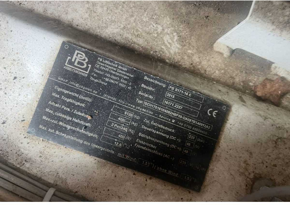 PB - S171-16 E - AERIAL PLATFORM BUILT IN 2015 WITH WORKING HEIGHT 17.3M - Kėlimo platforma: foto 5 PB - S171-16 E - AERIAL PLATFORM BUILT IN 2015 WITH WORKING HEIGHT 17.3M - Kėlimo platforma: foto 5