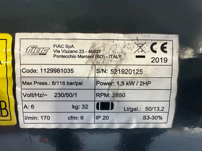 Airmec FIAC 2 PK 170 L / min 8 Bar Elektrische Zuigercompressor Overstock - Oro kompresorius: foto 3 Airmec FIAC 2 PK 170 L / min 8 Bar Elektrische Zuigercompressor Overstock - Oro kompresorius: foto 3