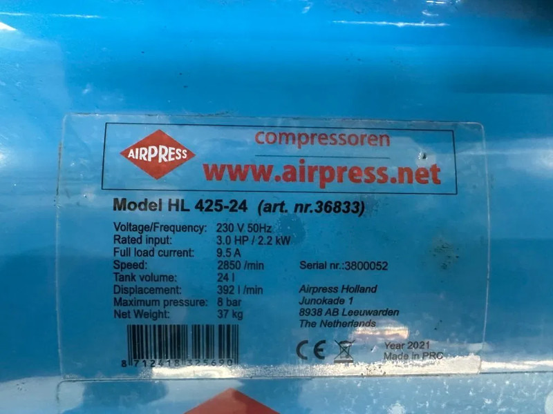Airpress HL 425-24 Elektrische Zuigercompressor 3 PK 392 L / min 8 Bar Overstock New ! - Oro kompresorius: foto 3 Airpress HL 425-24 Elektrische Zuigercompressor 3 PK 392 L / min 8 Bar Overstock New ! - Oro kompresorius: foto 3