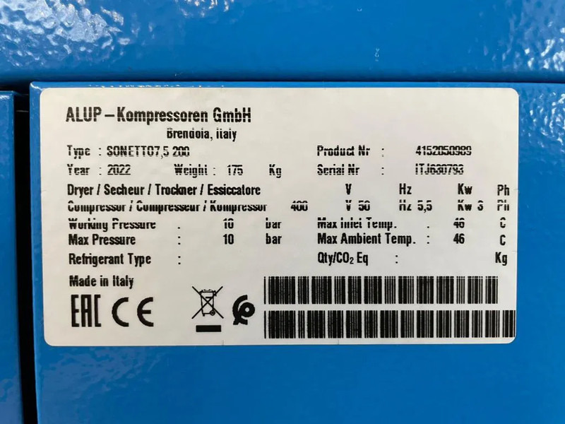 Alup Sonetto 7.5 + 200 Elektrische Schroefcompressor 5.5 kw 780 L / min 10 Bar - Oro kompresorius: foto 3 Alup Sonetto 7.5 + 200 Elektrische Schroefcompressor 5.5 kw 780 L / min 10 Bar - Oro kompresorius: foto 3