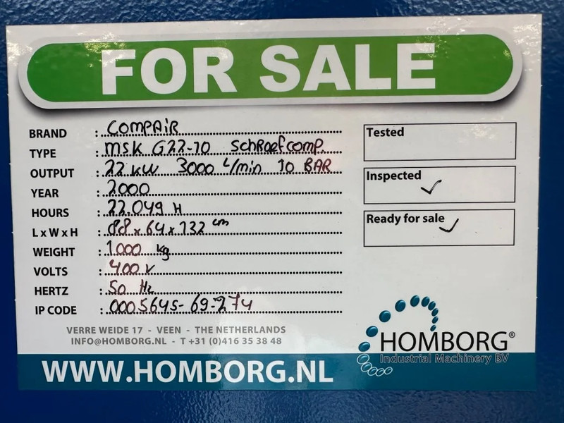 Oro kompresorius Compair MSK-G22 Elektrische Schroefcompressor 22 kW 3000 L / min 10 Bar: foto 15