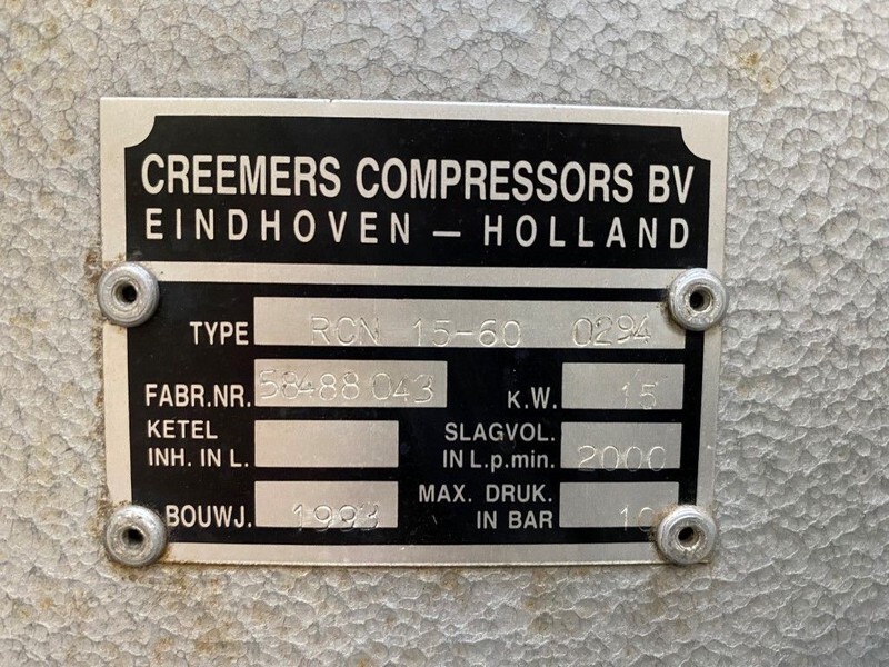 Creemers RCN 15-60 15 kW 2000 L / min 10 Bar Elektrische Schroefcompressor - Oro kompresorius: foto 4 Creemers RCN 15-60 15 kW 2000 L / min 10 Bar Elektrische Schroefcompressor - Oro kompresorius: foto 4