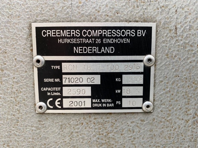Creemers RCN 18.5-100 18.5 kW 2590 L / min 10 Bar Silent Elektrische Schroefcompressor - Oro kompresorius: foto 3 Creemers RCN 18.5-100 18.5 kW 2590 L / min 10 Bar Silent Elektrische Schroefcompressor - Oro kompresorius: foto 3