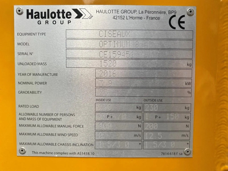 Haulotte Optimum 8 Elektrische Schaarhoogwerker 7.8 meter werkhoogte als nieuw ! 28 uur ! - Žirklinis keltuvas: foto 3 Haulotte Optimum 8 Elektrische Schaarhoogwerker 7.8 meter werkhoogte als nieuw ! 28 uur ! - Žirklinis keltuvas: foto 3