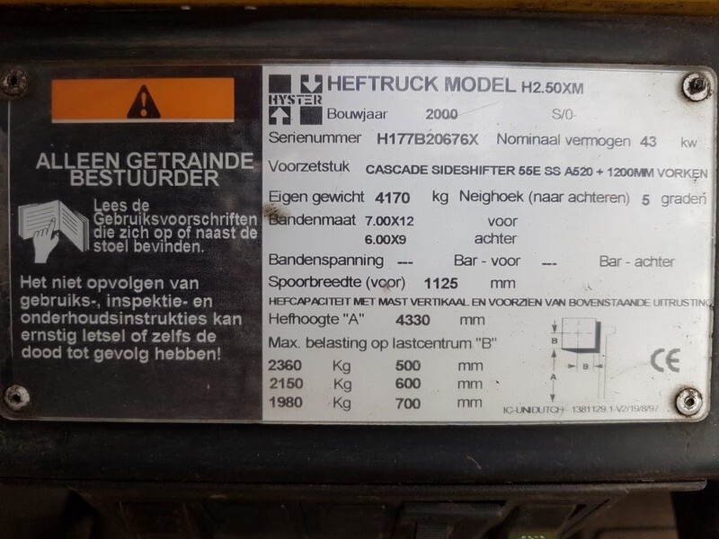 Hyster H2.50XM 2.5 ton Duplex Sideshift LPG Heftruck - Dujinis krautuvas: foto 4 Hyster H2.50XM 2.5 ton Duplex Sideshift LPG Heftruck - Dujinis krautuvas: foto 4