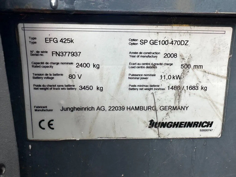 Jungheinrich EFG 425 K 2.5 ton Triplex Freelift Sideshift Elektra Heftruck - Elektrinis krautuvas: foto 5 Jungheinrich EFG 425 K 2.5 ton Triplex Freelift Sideshift Elektra Heftruck - Elektrinis krautuvas: foto 5