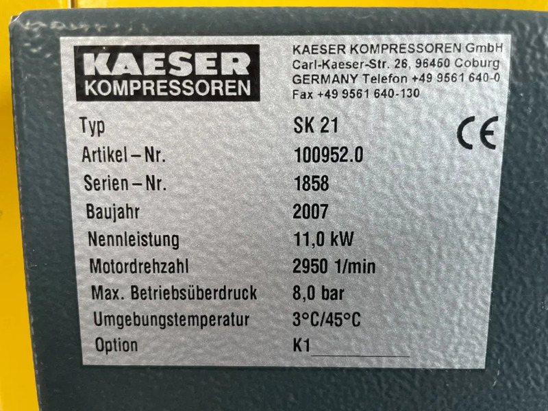 Kaeser SK21 - 11 kW elektrische schroefcompressor - Oro kompresorius: foto 4 Kaeser SK21 - 11 kW elektrische schroefcompressor - Oro kompresorius: foto 4