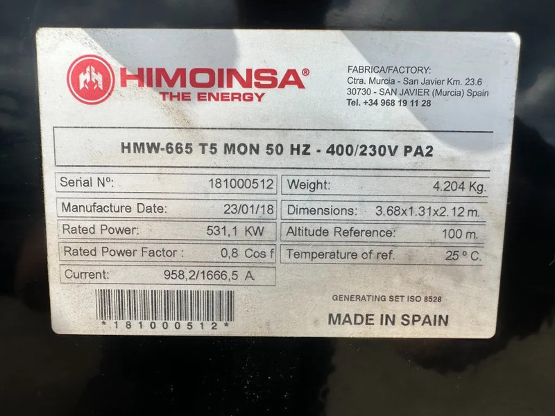 MTU 12V1600 G20F Himoinsa 700 kVA generatorset New ! Overstock ! - Elektrinis generatorius: foto 3 MTU 12V1600 G20F Himoinsa 700 kVA generatorset New ! Overstock ! - Elektrinis generatorius: foto 3