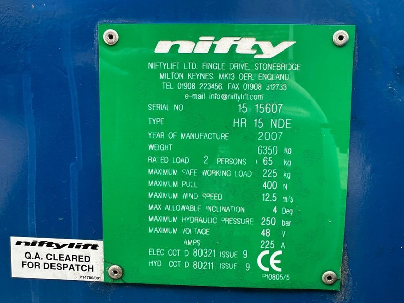 Niftylift HR 15 NDE Kubota Diesel Hybride Knikarm Hoogwerker 15.6 meter werkhoogte - Alkūninis keltuvas: foto 3 Niftylift HR 15 NDE Kubota Diesel Hybride Knikarm Hoogwerker 15.6 meter werkhoogte - Alkūninis keltuvas: foto 3