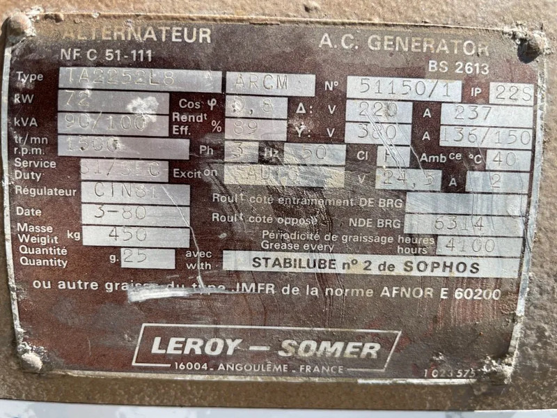 Elektrinis generatorius Renault Leroy Somer 100 kVA generatorset ex Emergency 66,1 hours: foto 6