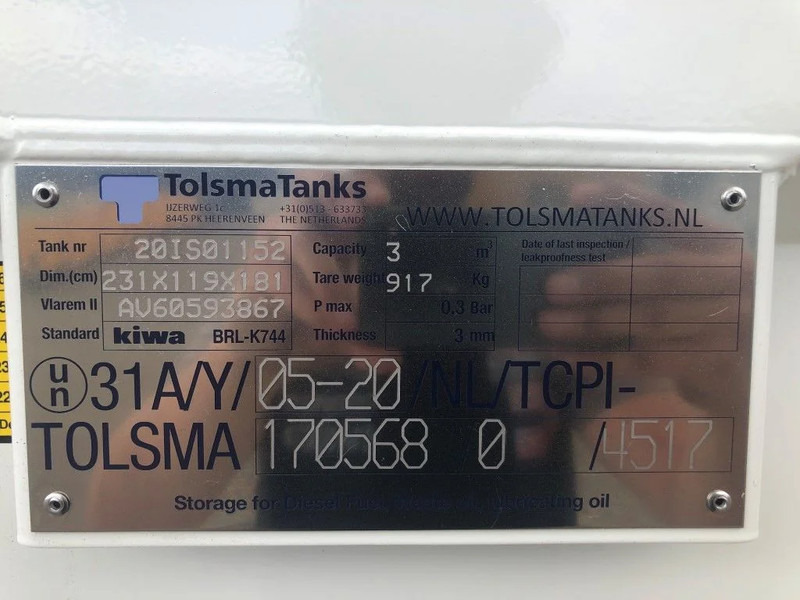 Tolsma Kiwa IBC 3000 liter dieseltank nieuw ! - Sandėliavimo talpykla: foto 3 Tolsma Kiwa IBC 3000 liter dieseltank nieuw ! - Sandėliavimo talpykla: foto 3