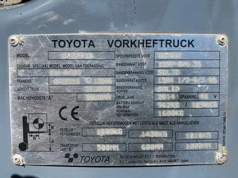 Toyota Traigo 16 1.6 ton Duplex Freelift Elektra Heftruck - Elektrinis krautuvas: foto 4 Toyota Traigo 16 1.6 ton Duplex Freelift Elektra Heftruck - Elektrinis krautuvas: foto 4