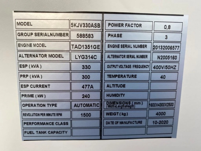 Volvo 330 kVA TAD 1351 GE Silent generatorset NEW ! - Elektrinis generatorius: foto 4 Volvo 330 kVA TAD 1351 GE Silent generatorset NEW ! - Elektrinis generatorius: foto 4