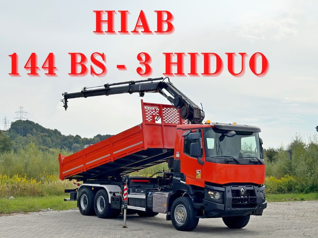 Renault K 380 * HIAB 144 BS - 3 HIDUO + FUNK * 6x4 * TOP - Savivartis sunkvežimis, Sunkvežimis su kranu: foto 1 Renault K 380 * HIAB 144 BS - 3 HIDUO + FUNK * 6x4 * TOP - Savivartis sunkvežimis, Sunkvežimis su kranu: foto 1