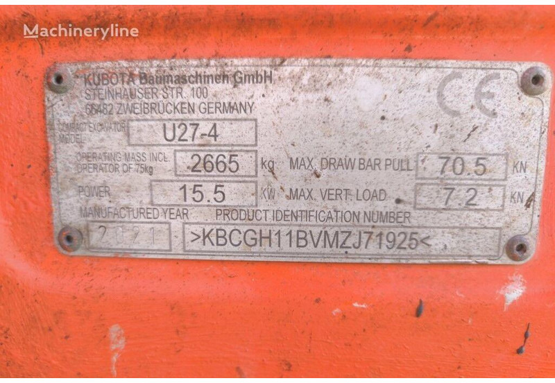 Mini ekskavatorius Kubota U27-4 - Crawler mini excavator: foto 20