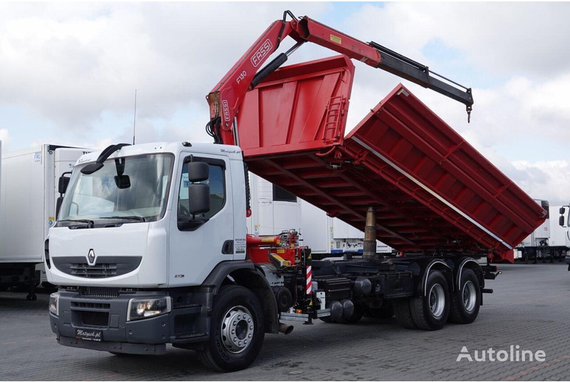 Renault LANDER 3 way tipper + crane FASSI 130 6x4 - Savivartis sunkvežimis, Sunkvežimis su kranu: foto 1 Renault LANDER 3 way tipper + crane FASSI 130 6x4 - Savivartis sunkvežimis, Sunkvežimis su kranu: foto 1