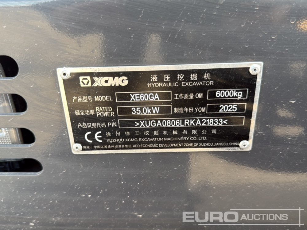 Mini ekskavatorius Unused 2025 XCMG XE60GA: foto 31
