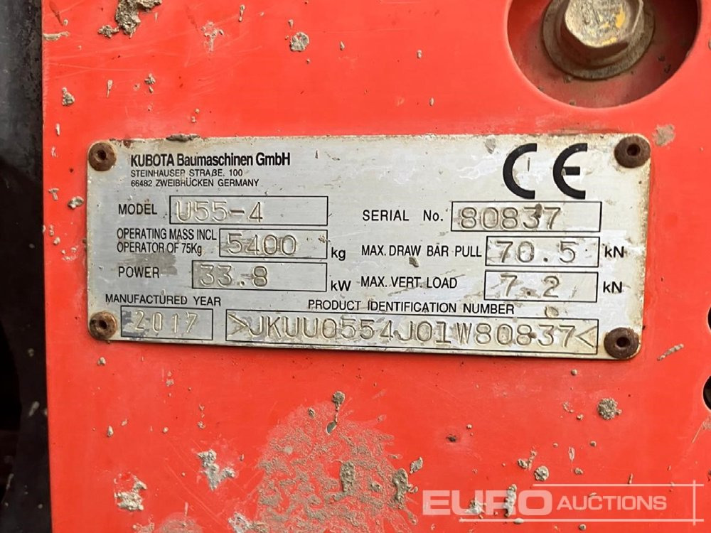 Mini ekskavatorius 2017 Kubota U55-4: foto 6