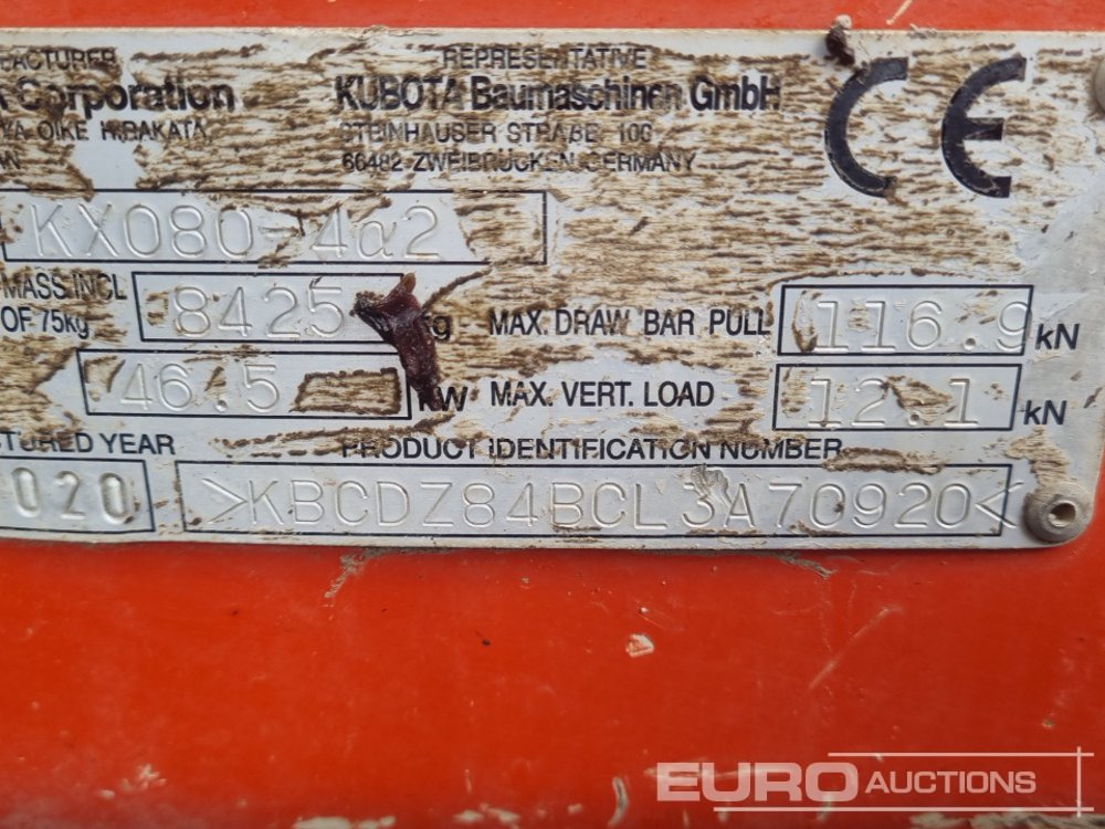 Mini ekskavatorius 2020 Kubota KX080-4A2: foto 48