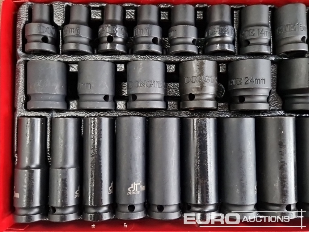 Unused 35 Piece 1/2" Drive Air Impact Socket Set, Steel Case - Garažo įranga: foto 4 Unused 35 Piece 1/2" Drive Air Impact Socket Set, Steel Case - Garažo įranga: foto 4
