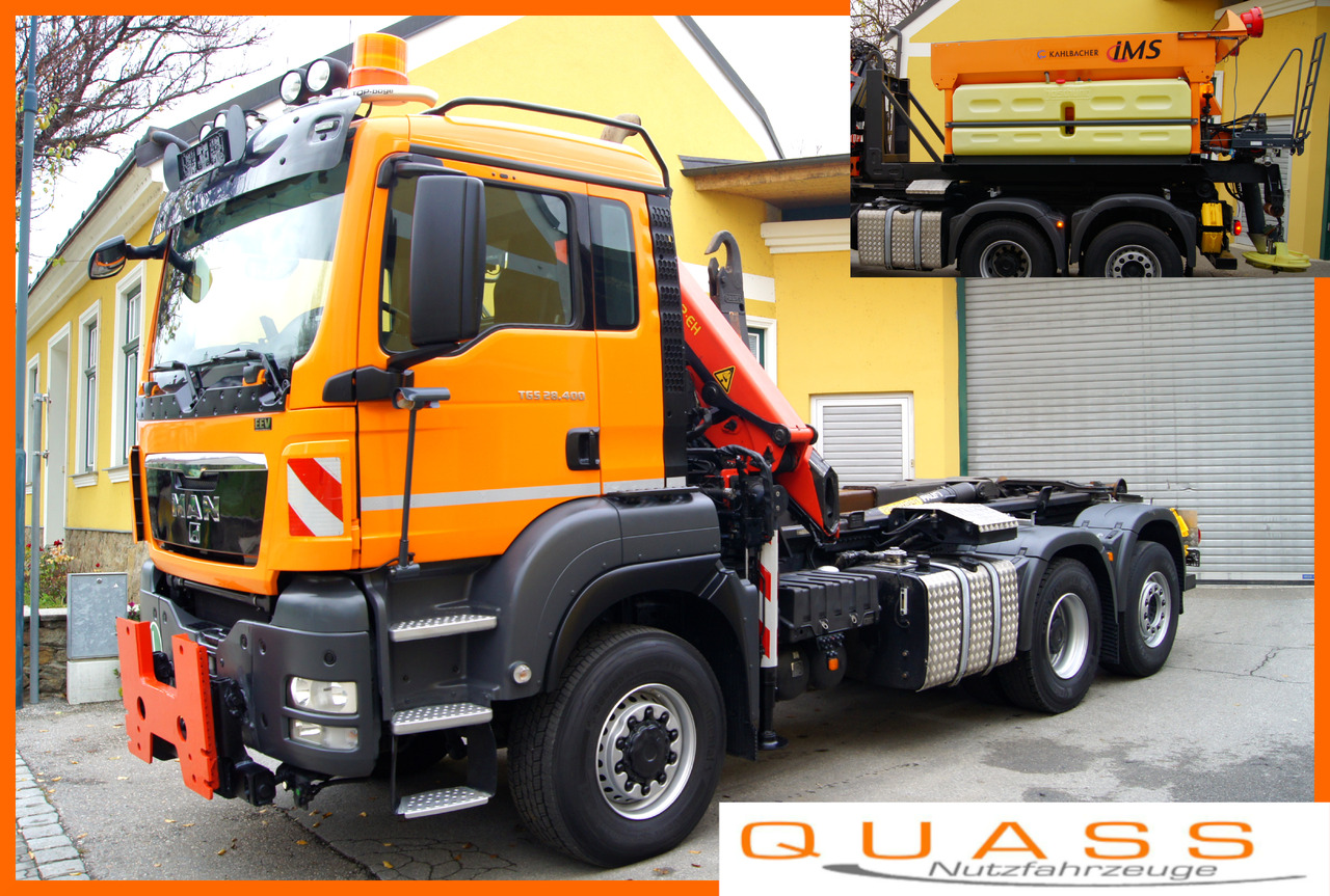 MAN TGS 28.400 BL 6x4-4/TÜV/PK12002/PALIFT/Winterdienst/Salzstreuer/Streuer/Schneepflug - Hook-lift sunkvežimis, Sunkvežimis su kranu: foto 1 MAN TGS 28.400 BL 6x4-4/TÜV/PK12002/PALIFT/Winterdienst/Salzstreuer/Streuer/Schneepflug - Hook-lift sunkvežimis, Sunkvežimis su kranu: foto 1