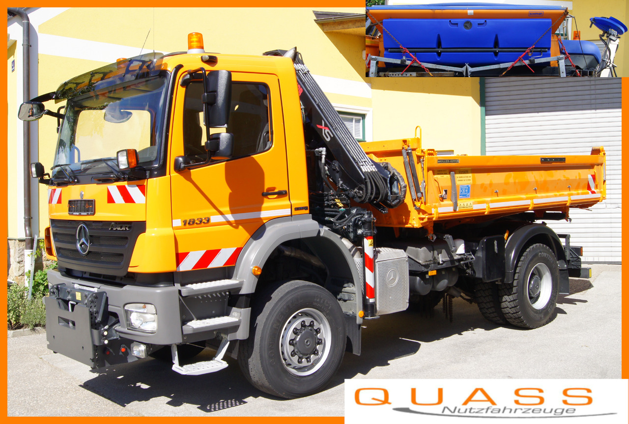 MERCEDES-BENZ AXOR 1833 4x4/TÜV/Eur4/HIAB 088/MEILLER/Winterdienst/Salzstreuer - Sunkvežimis su kranu: foto 1 MERCEDES-BENZ AXOR 1833 4x4/TÜV/Eur4/HIAB 088/MEILLER/Winterdienst/Salzstreuer - Sunkvežimis su kranu: foto 1